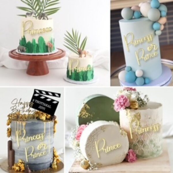 Aclyric Cake Toppers (6) Prince or Princes Mirror Gold Side Topper