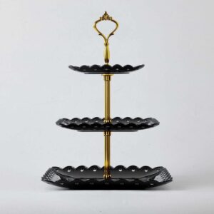 Elegant Black and Gold Square 3 Tier Cupcake Stand