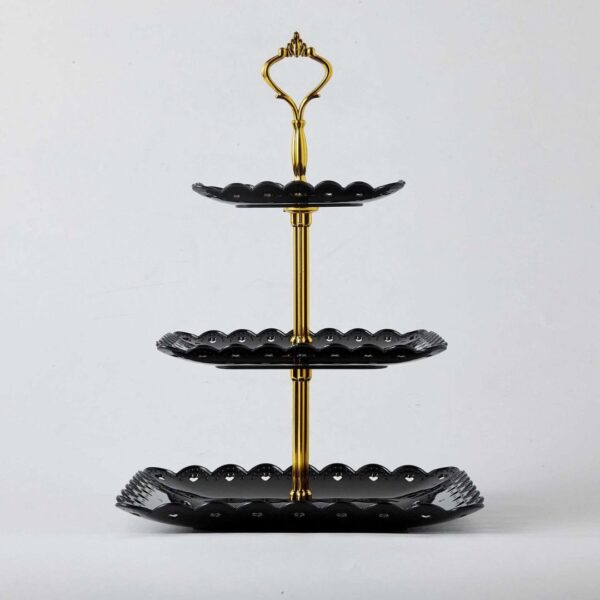 Elegant Black and Gold Square 3 Tier Cupcake Stand