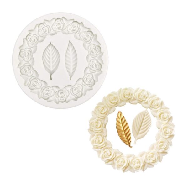 Large Circle Rose Flower and Leaf Fondant Mold